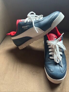 Puma Kids Roma Sneaker - Navy, White & Red Accent